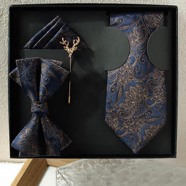 5Pcs Men's Paisley Pattern Deep Blue Necktie Set - 5Pcs - image 0