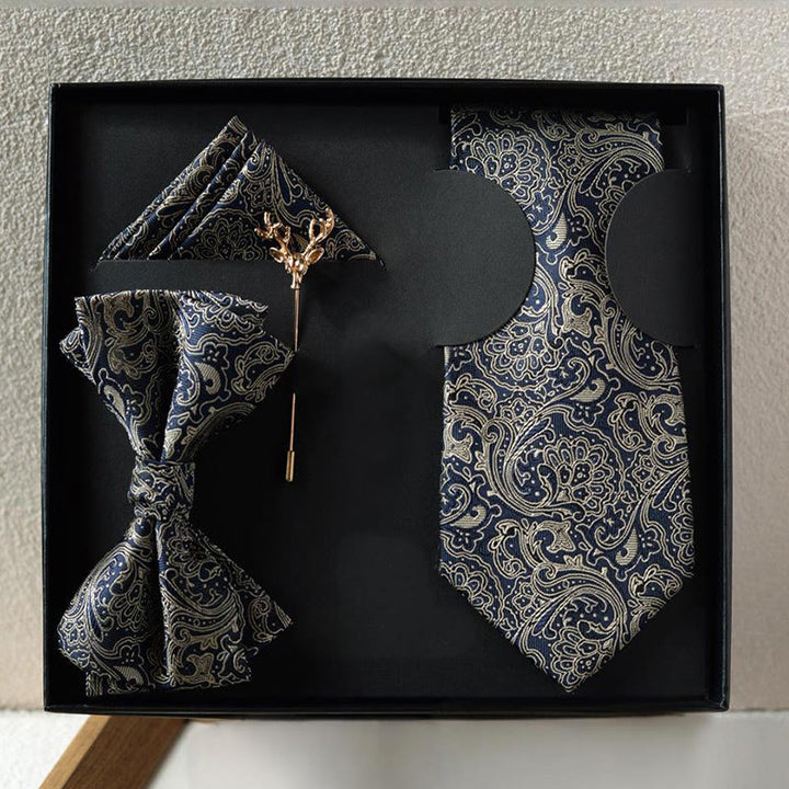 5Pcs Men's Paisley Pattern Gray Tone Necktie Set - 5Pcs - image 0