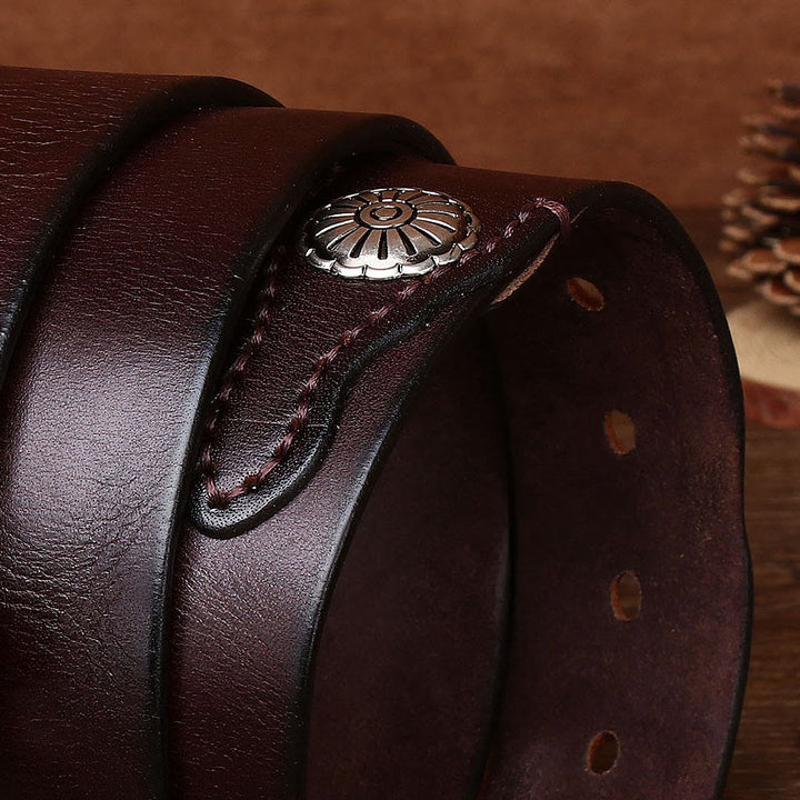 Men's Retro Silver Pin Buckle Leather Belt - image 2