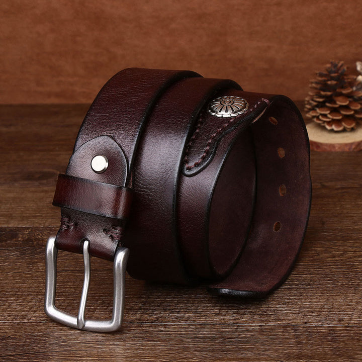 Men's Retro Silver Pin Buckle Leather Belt - image 0