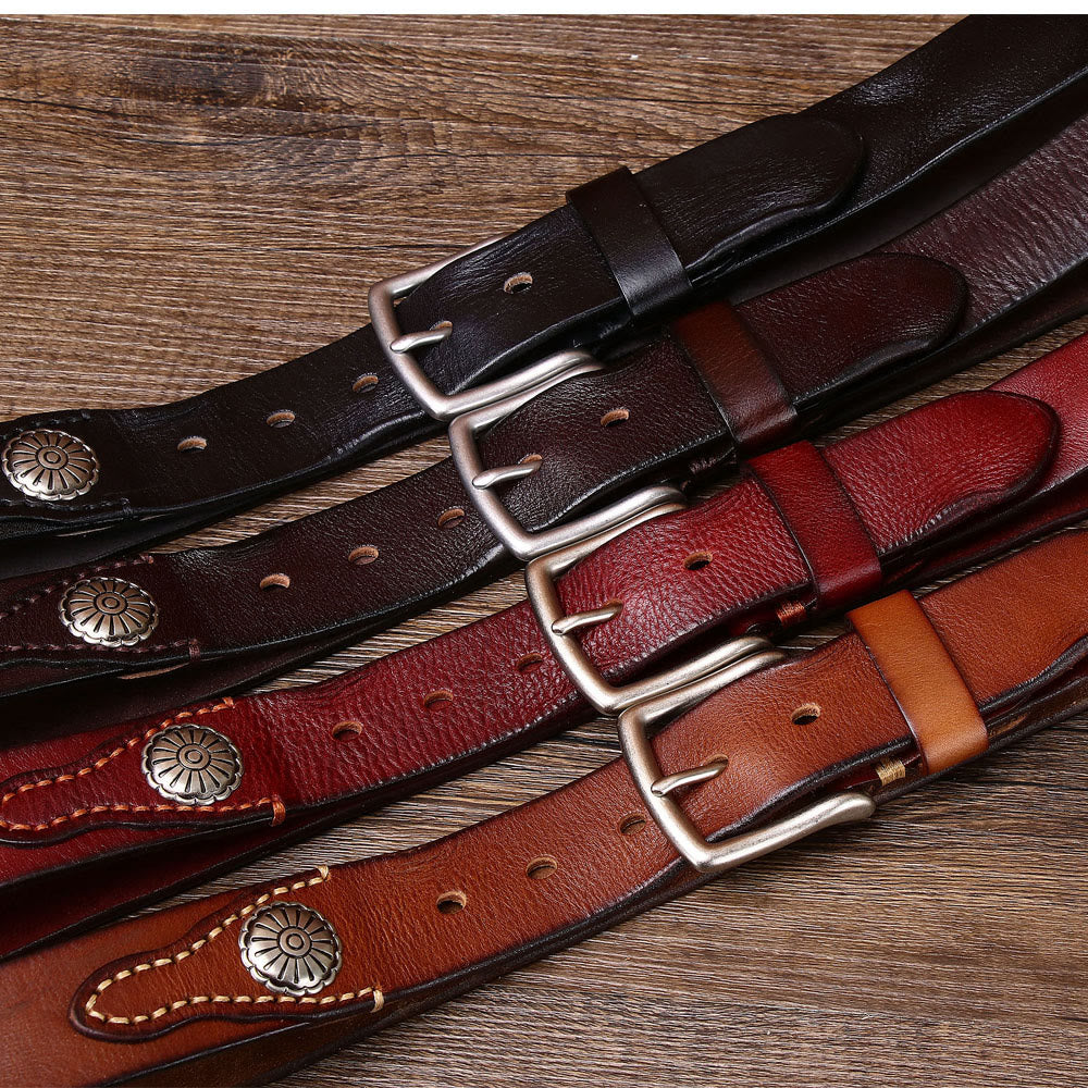 Men's Retro Silver Pin Buckle Leather Belt - image 3