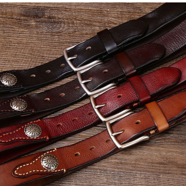 Men's Retro Silver Pin Buckle Leather Belt - image 3