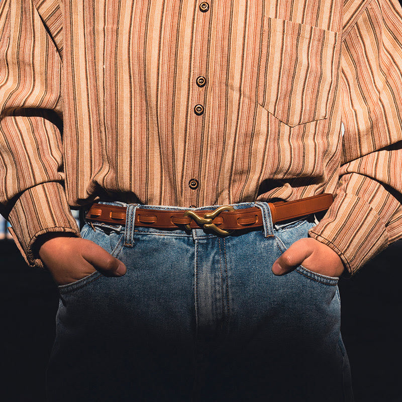 Women's Slim And Elegant Golden Pin Buckle Leahter Belt - image 6