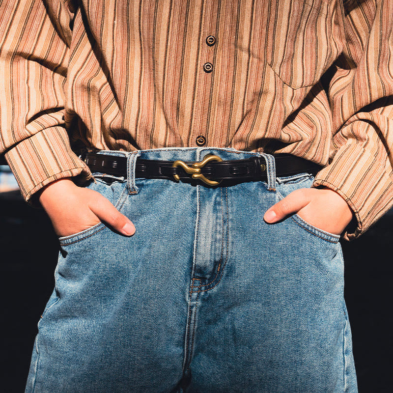 Women's Slim And Elegant Golden Pin Buckle Leahter Belt - image 1