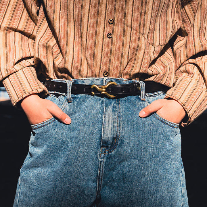 Women's Slim And Elegant Golden Pin Buckle Leahter Belt - image 1