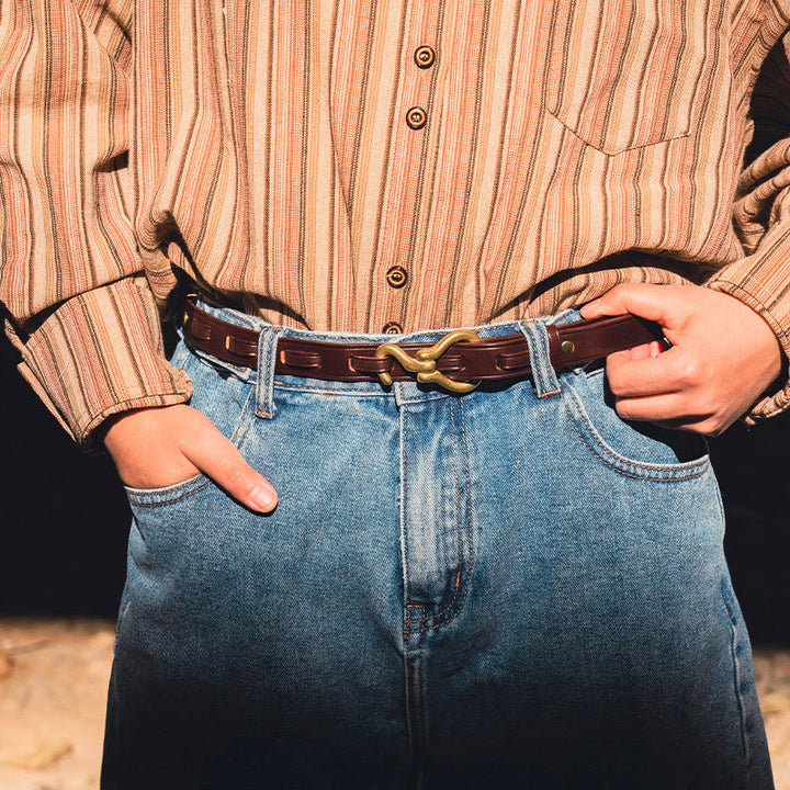 Women's Slim And Elegant Golden Pin Buckle Leahter Belt - image 8