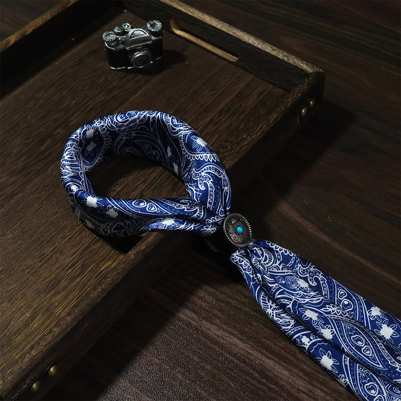 Vintage Elegant Paisley Pattern Pocket Square with Turquoise Round Buckle - Blue - image 2