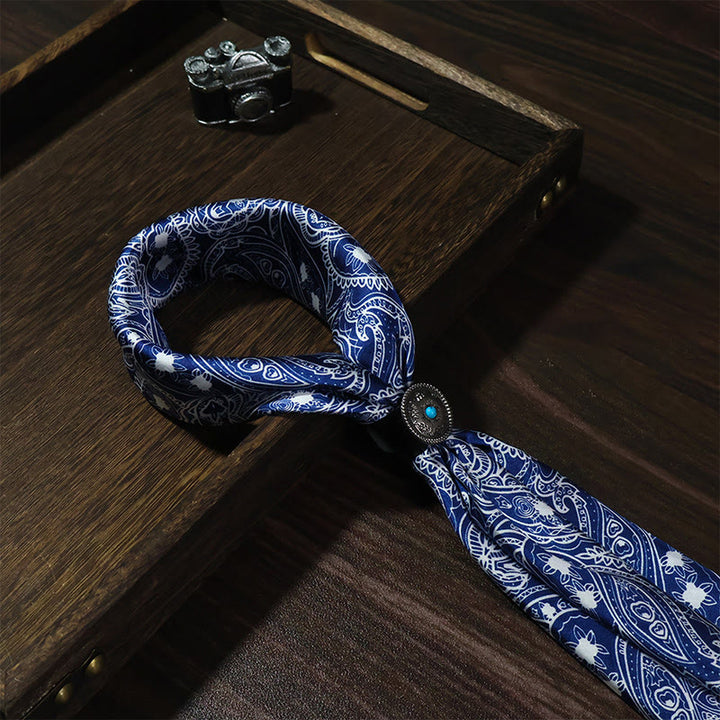 Vintage Elegant Paisley Pattern Pocket Square with Turquoise Round Buckle - Blue - image 2