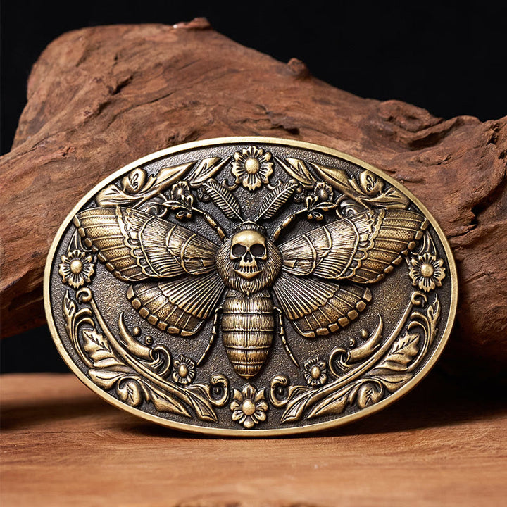 Dark Elegance Skull-Headed Moth Buckle Leather Belt - Bronze - Without Belt - Not Included Belt - image 0