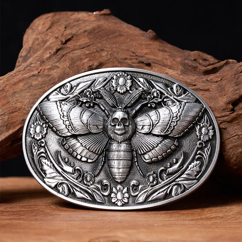 Dark Elegance Skull-Headed Moth Buckle Leather Belt - Silver - Without Belt - Not Included Belt - image 8