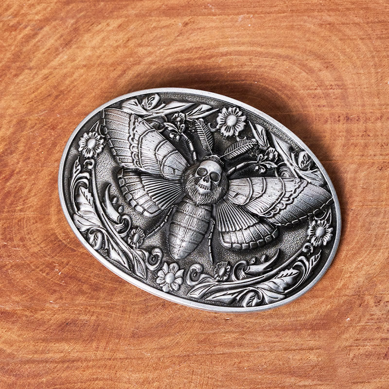 Dark Elegance Skull-Headed Moth Buckle Leather Belt - image 9