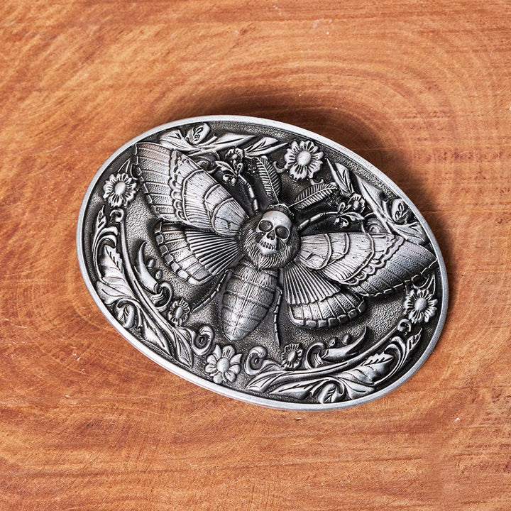 Dark Elegance Skull-Headed Moth Buckle Leather Belt - image 9