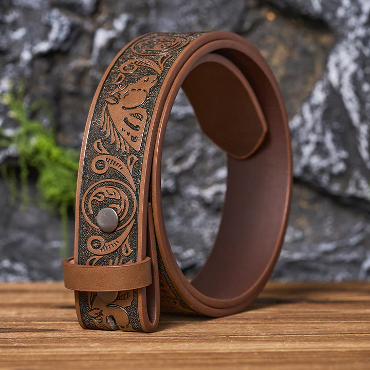 Western Horse-Patterned DIY Leather Belt Strap Without Belt Buckle - Coffee - 46 - image 6