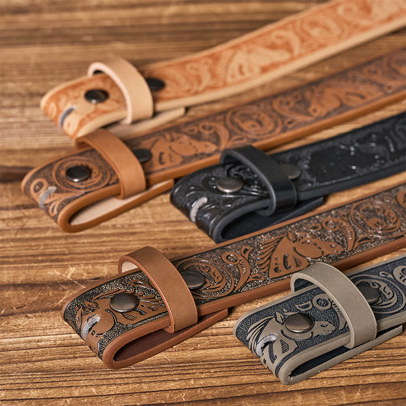 Western Horse-Patterned DIY Leather Belt Strap Without Belt Buckle - image 2