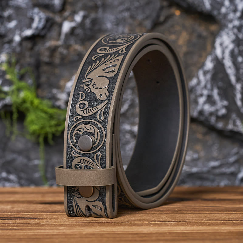 Western Horse-Patterned DIY Leather Belt Strap Without Belt Buckle - Gray - 46 - image 10