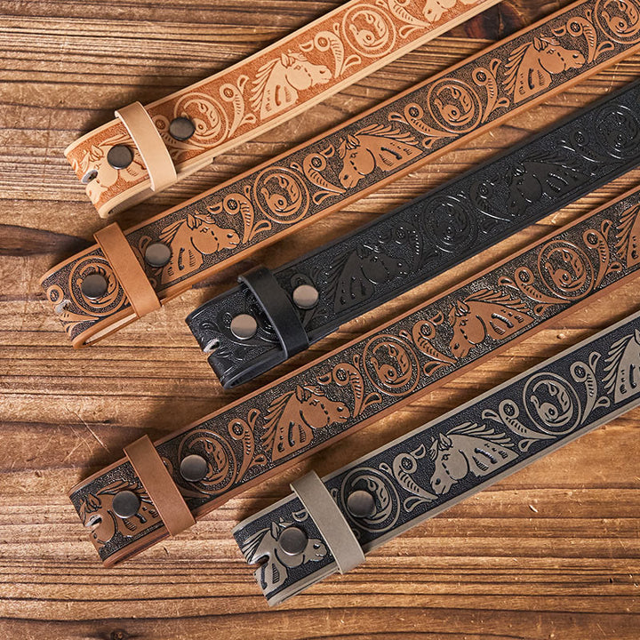 Western Horse-Patterned DIY Leather Belt Strap Without Belt Buckle - image 1