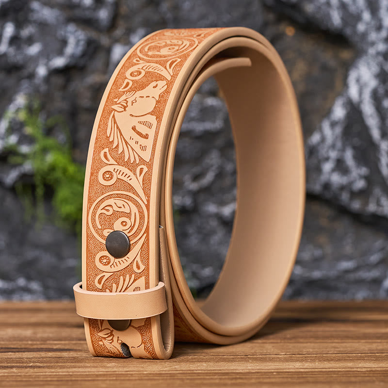 Western Horse-Patterned DIY Leather Belt Strap Without Belt Buckle - Camel - 46 - image 0