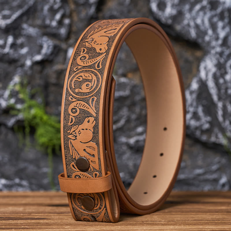 Western Horse-Patterned DIY Leather Belt Strap Without Belt Buckle - Light Brown - 46 - image 8