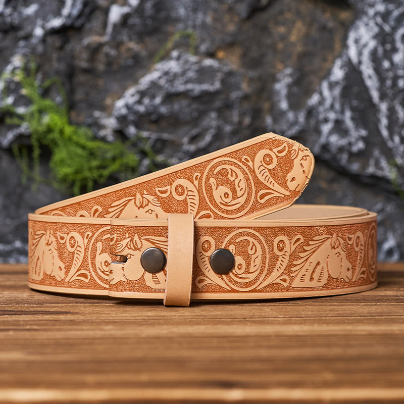 Western Horse-Patterned DIY Leather Belt Strap Without Belt Buckle - image 3