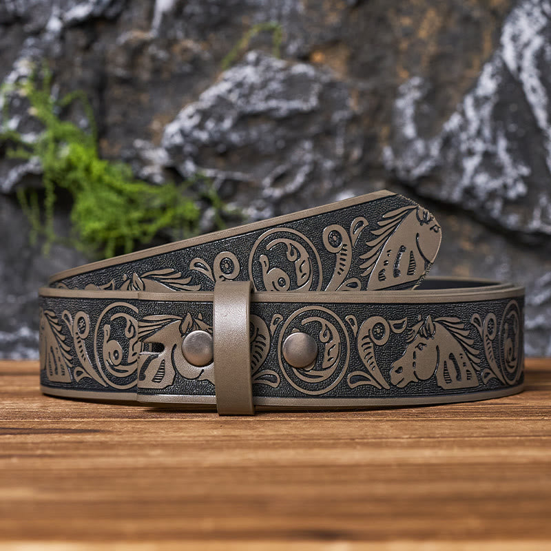 Western Horse-Patterned DIY Leather Belt Strap Without Belt Buckle - image 11