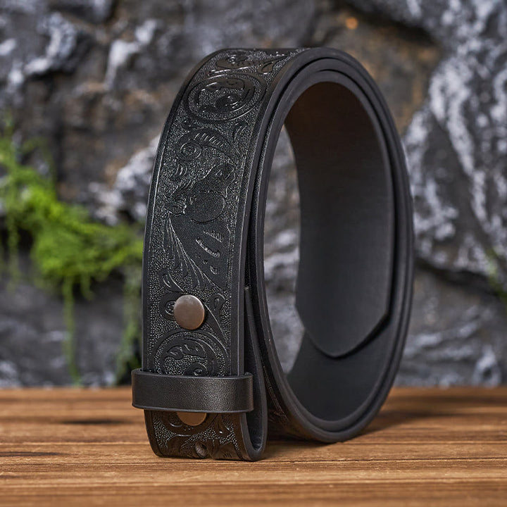 Western Horse-Patterned DIY Leather Belt Strap Without Belt Buckle - Black - 46 - image 4