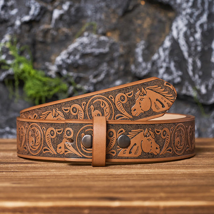 Western Horse-Patterned DIY Leather Belt Strap Without Belt Buckle - image 9