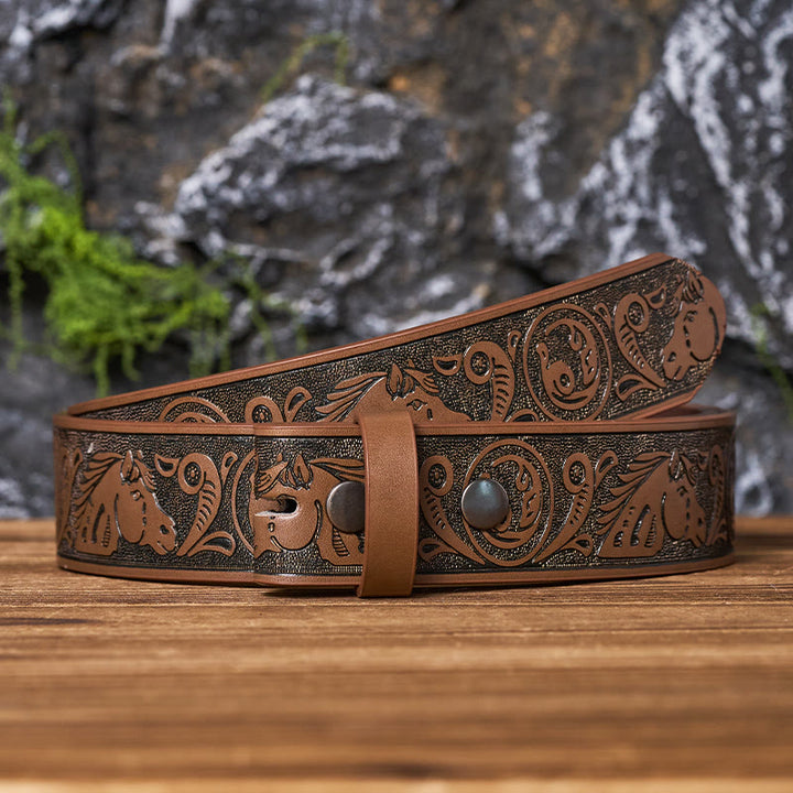Western Horse-Patterned DIY Leather Belt Strap Without Belt Buckle - image 7