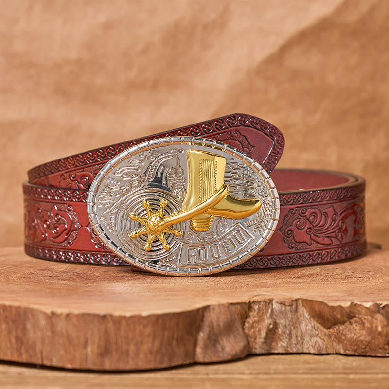 Rotating Star Rodeo Boots DIY Buckle Leather Belt - Cowboy Boots - Brown Carved Belt - 42 - image 6