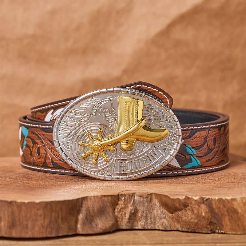 Rotating Star Rodeo Boots DIY Buckle Leather Belt - Cowboy Boots - Brown Feather Belt - 40 - image 7
