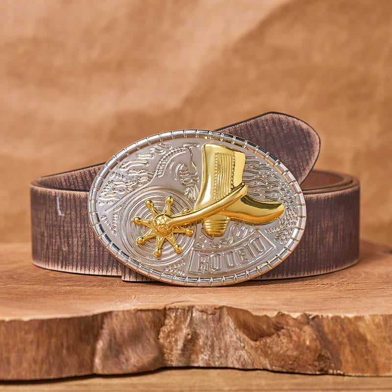 Rotating Star Rodeo Boots DIY Buckle Leather Belt - Cowboy Boots - Brown Distressed Belt - 42 - image 5