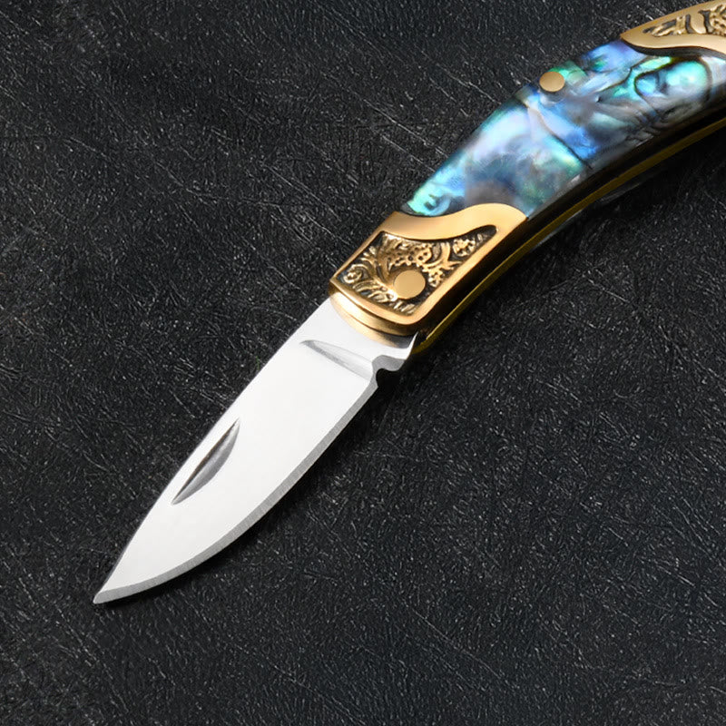 Retro Bull Head Pendant Shell Texture Folding Knife Keychain - image 4