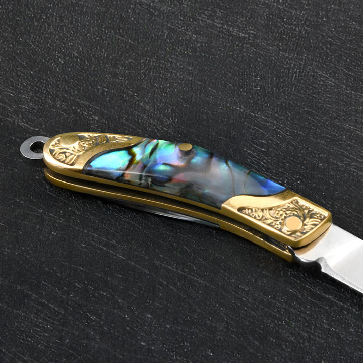 Retro Eagle Head Round Pendant Shell Texture Folding Knife Keychain - image 5