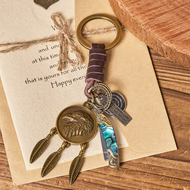 Retro Eagle Head Round Pendant Shell Texture Folding Knife Keychain - image 1