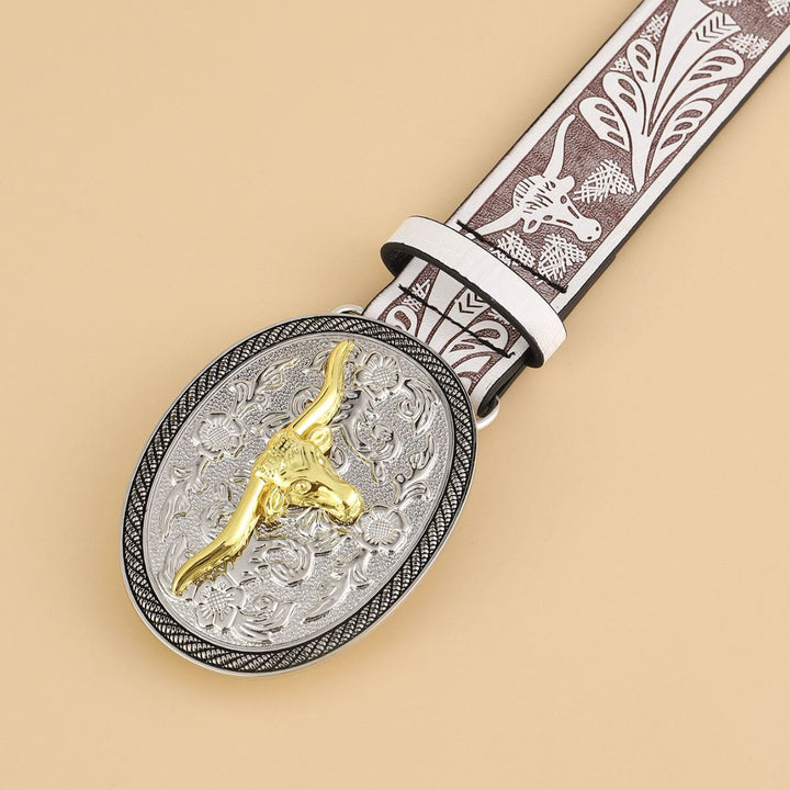 Men's Retro Bull Head Emblem Leather Belt - image 1