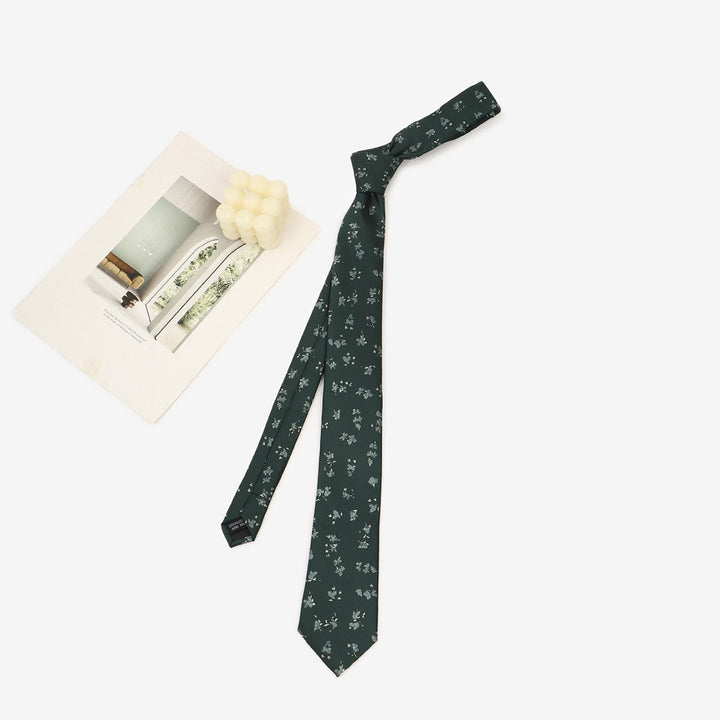 Men's Dark Green Whimsical Pattern Hand-tied Necktie - image 6