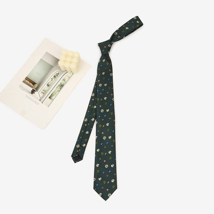 Men's Dark Green Whimsical Pattern Hand-tied Necktie - image 8