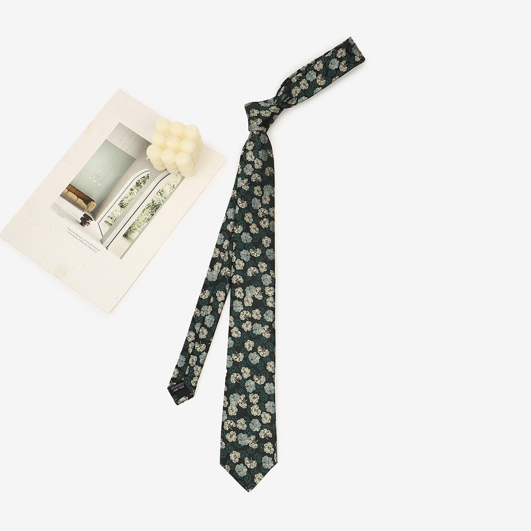 Men's Dark Green Whimsical Pattern Hand-tied Necktie - image 2