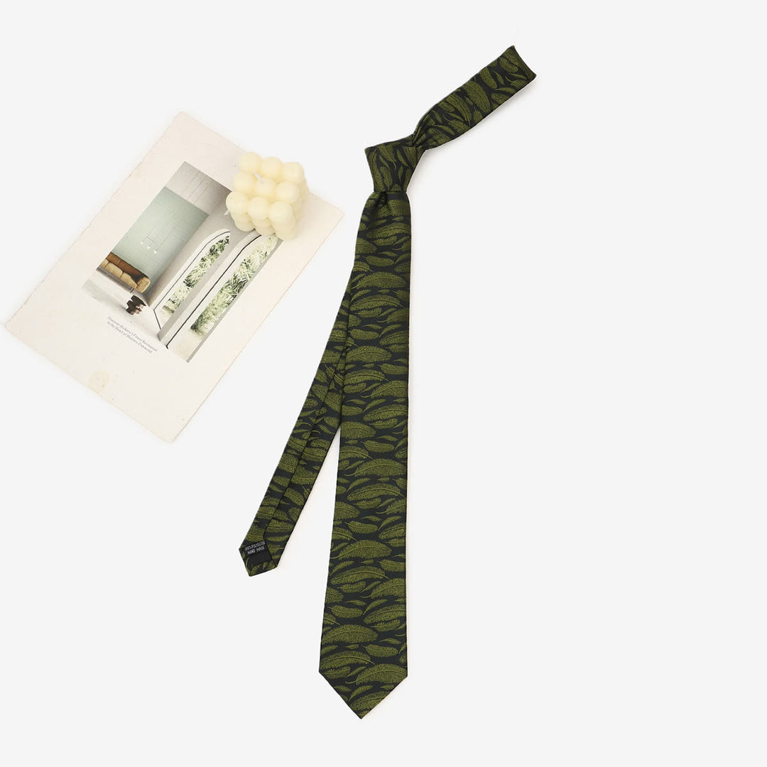 Men's Dark Green Whimsical Pattern Hand-tied Necktie - image 4