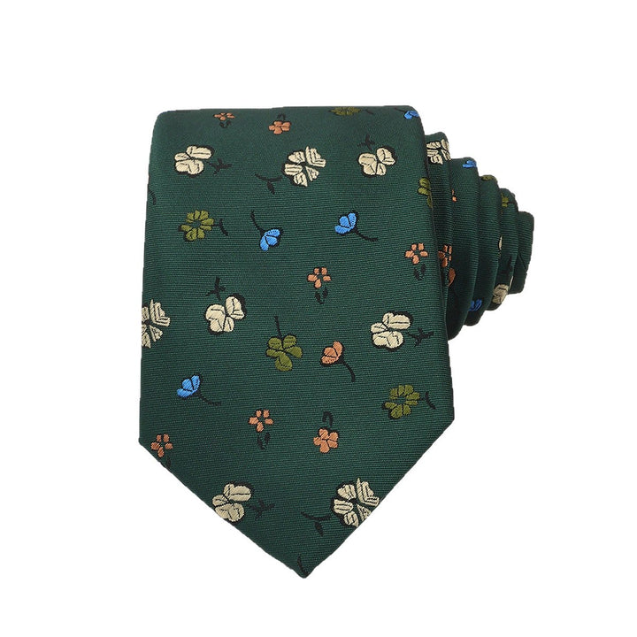 Men's Dark Green Whimsical Pattern Hand-tied Necktie - Style #4 - image 7