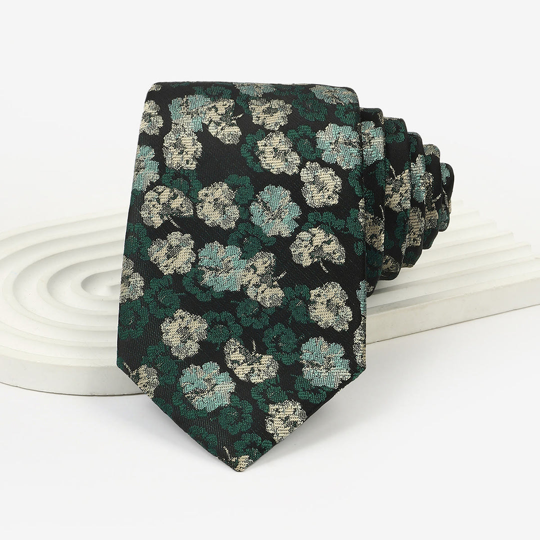 Men's Dark Green Whimsical Pattern Hand-tied Necktie - Style #1 - image 1