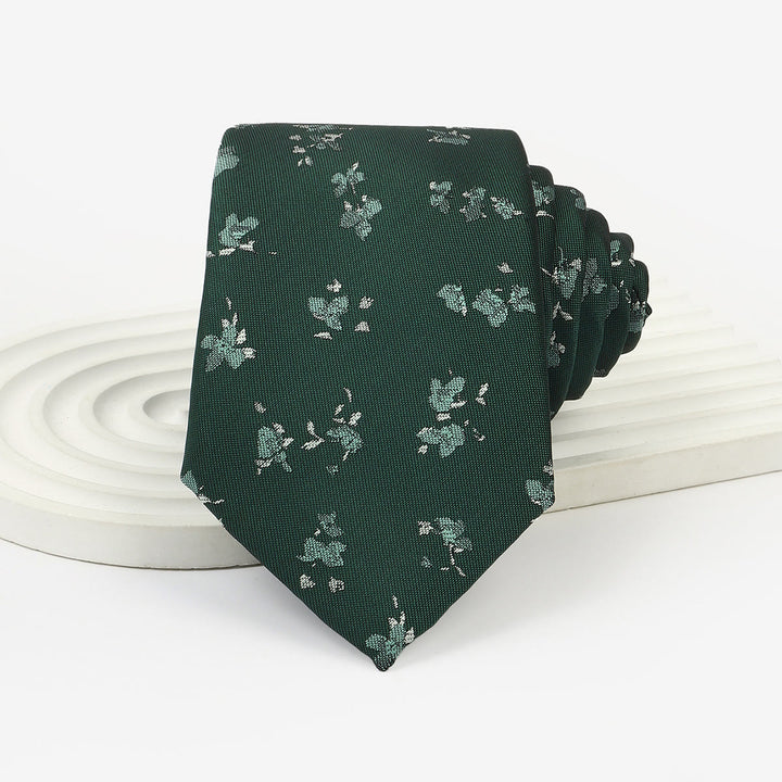 Men's Dark Green Whimsical Pattern Hand-tied Necktie - Style #3 - image 5