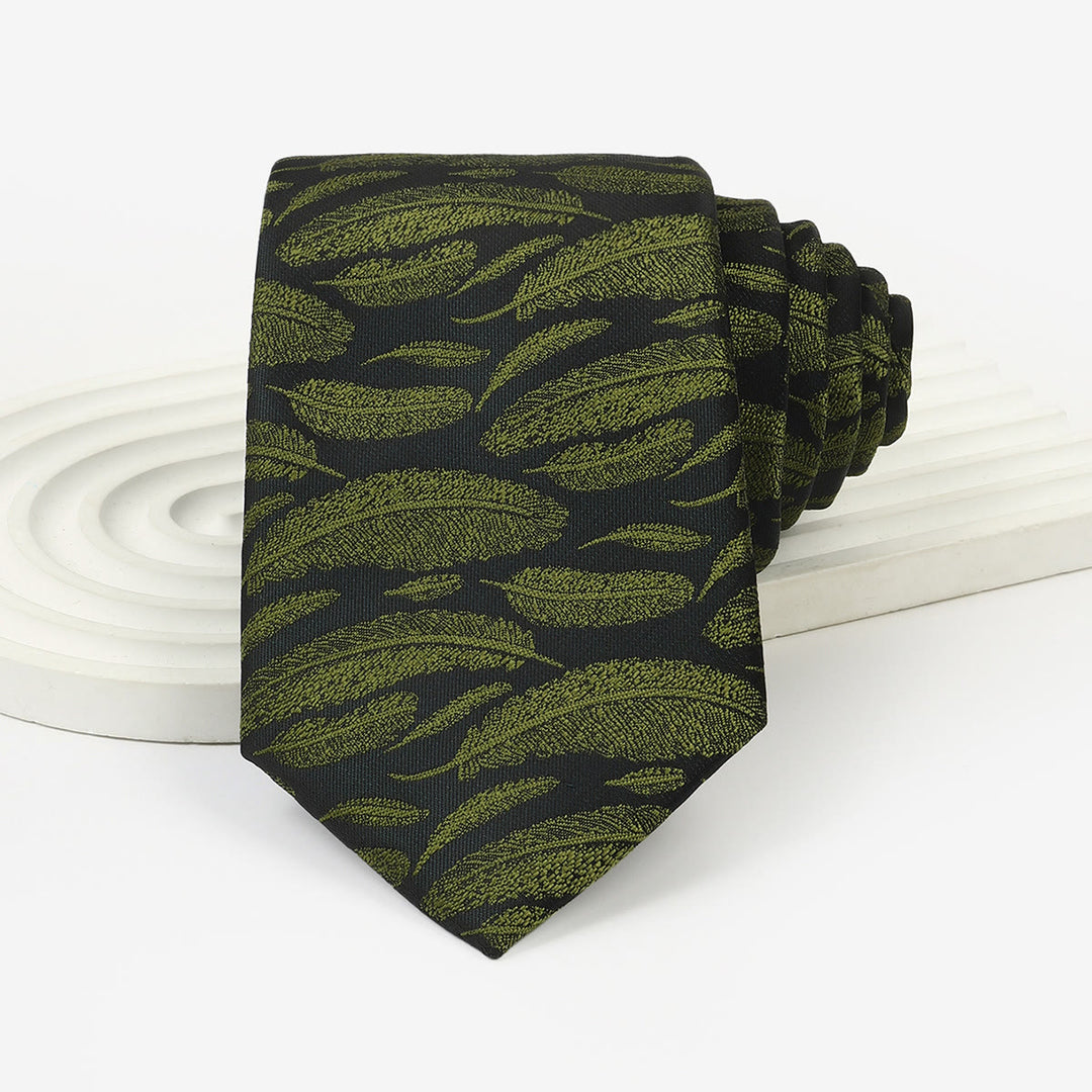 Men's Dark Green Whimsical Pattern Hand-tied Necktie - Style #2 - image 3