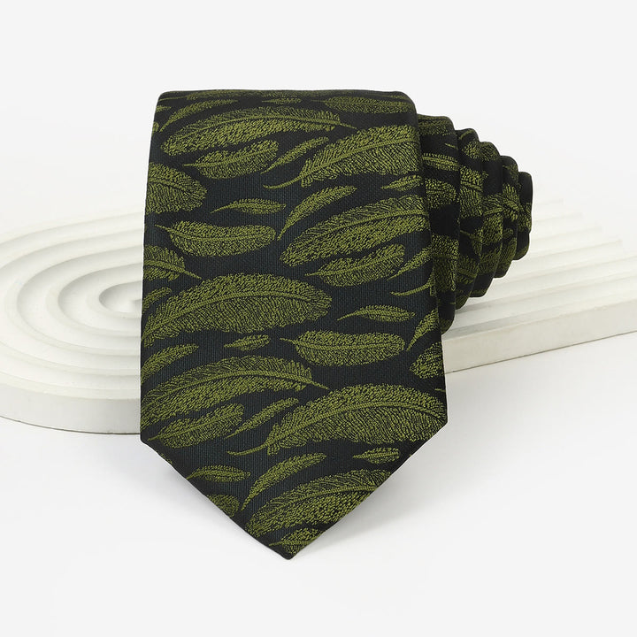Men's Dark Green Whimsical Pattern Hand-tied Necktie - Style #2 - image 3