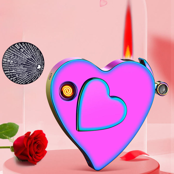 Romantic Love Shaped Colorful Gas Electric Dual Ignition Lighter - image 0