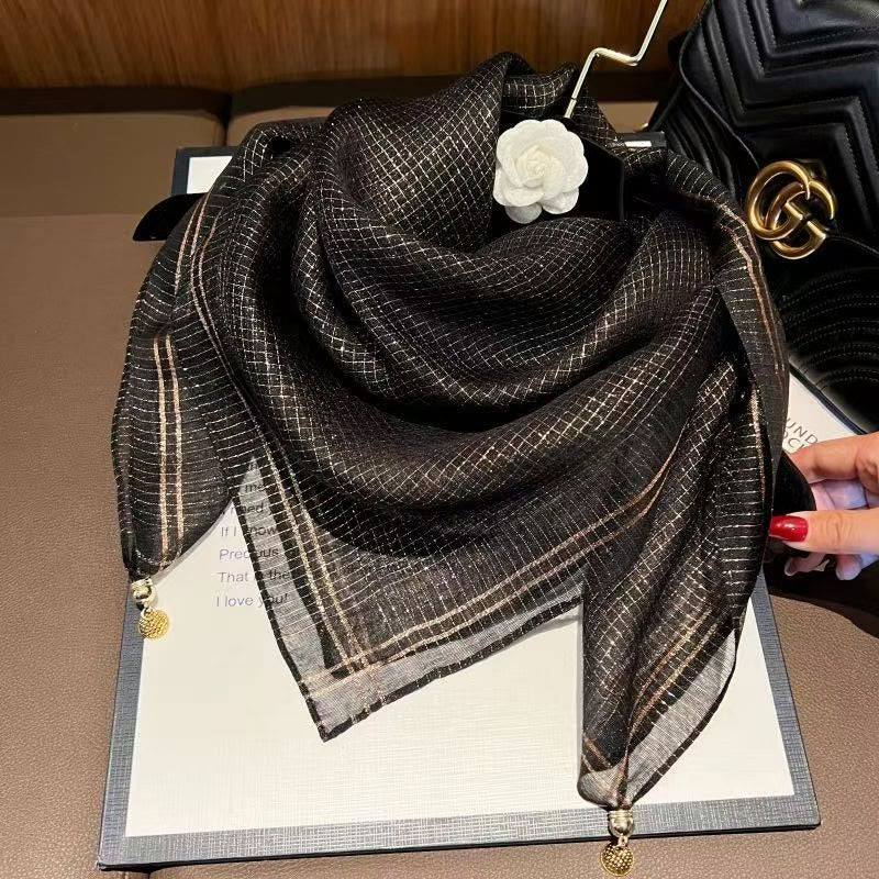 Women's Textured Embellished Lightweight Flowy Scarf - Black - image 2