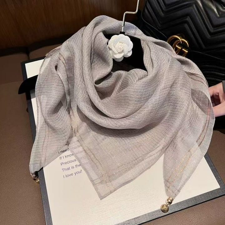 Women's Textured Embellished Lightweight Flowy Scarf - Grey - image 4