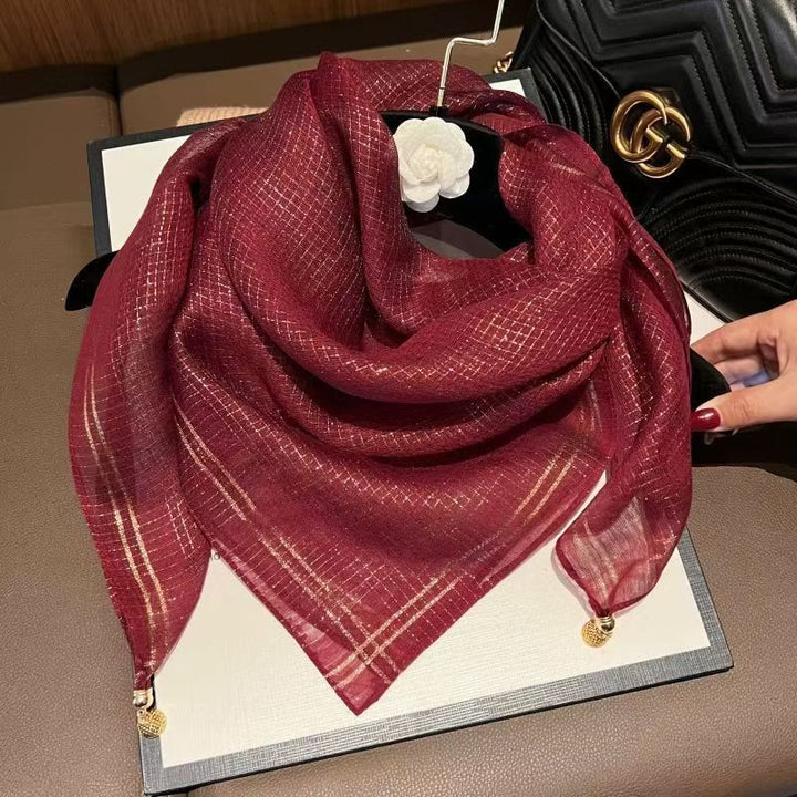 Women's Textured Embellished Lightweight Flowy Scarf - Red - image 1