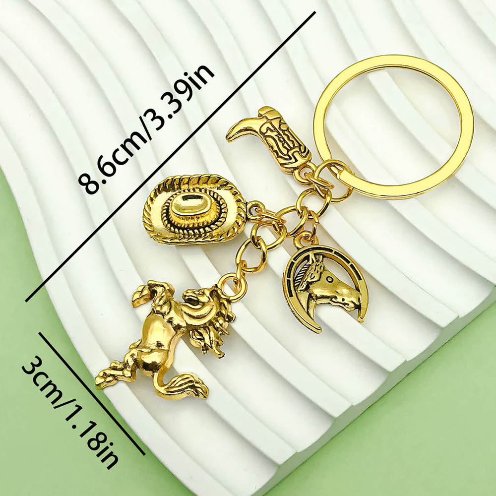 Retro Western-Themed Horse and Cowboy Element Pendant Keychain - image 2