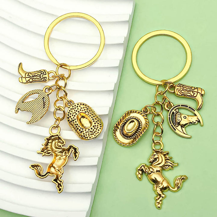 Retro Western-Themed Horse and Cowboy Element Pendant Keychain - Western Horse - image 0