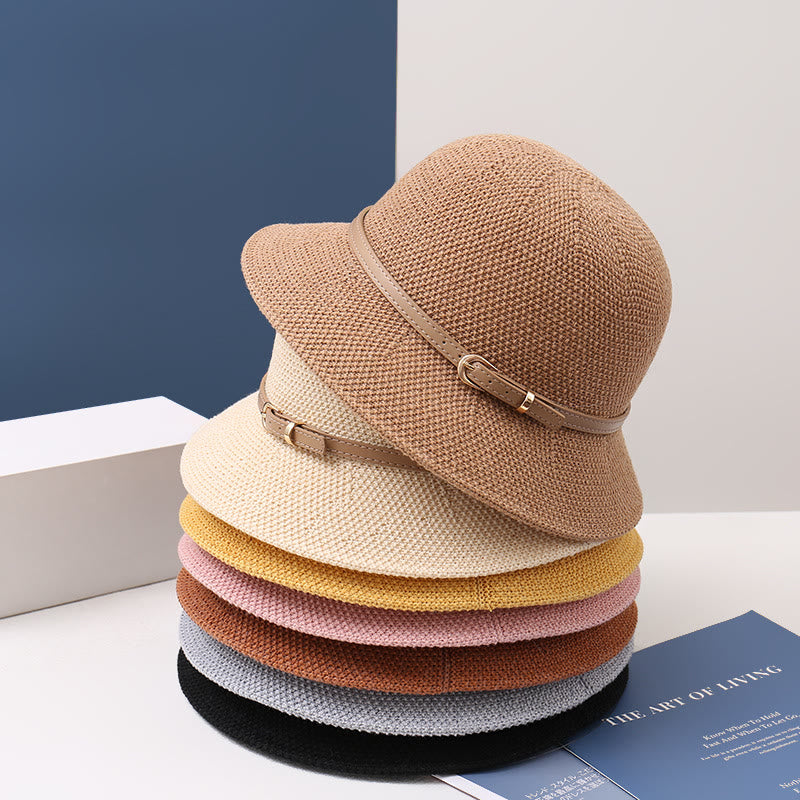 Women's Knitted Leather Strap Decor Bucket Hat - image 11